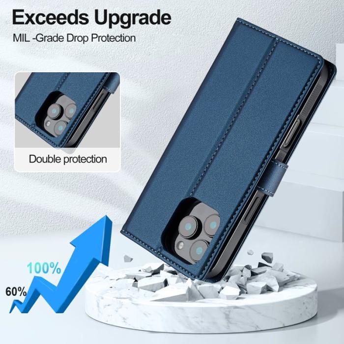 LC.imeeke - LC.IMEEKE L2 Series iPhone 16 Pro Plånboksfodral Konstläder - Blå