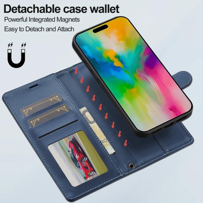 LC.imeeke - LC.IMEEKE L2 Series iPhone 16 Pro Plånboksfodral Konstläder - Blå