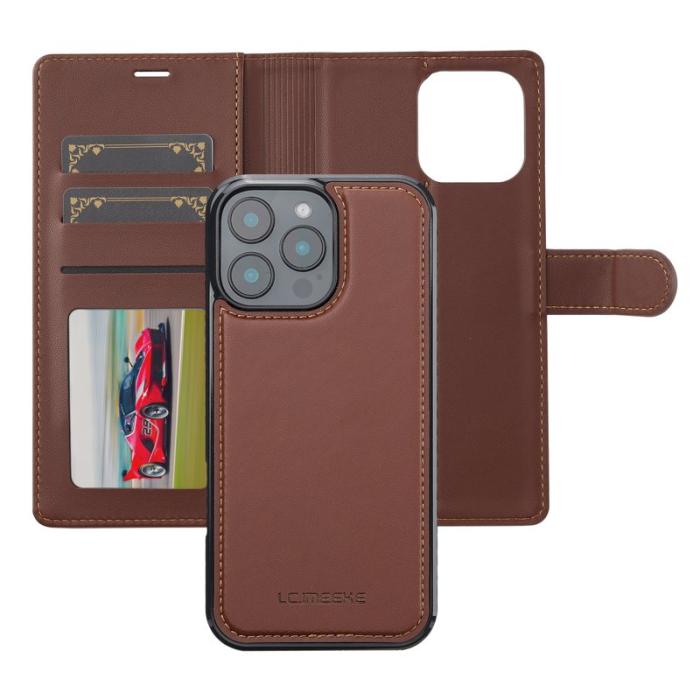 LC.imeeke - LC.IMEEKE L2 Series iPhone 16 Pro Plånboksfodral Konstläder - Brun