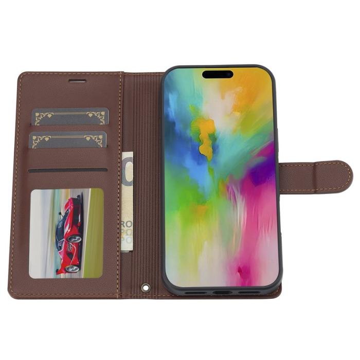 LC.imeeke - LC.IMEEKE L2 Series iPhone 16 Pro Plånboksfodral Konstläder - Brun