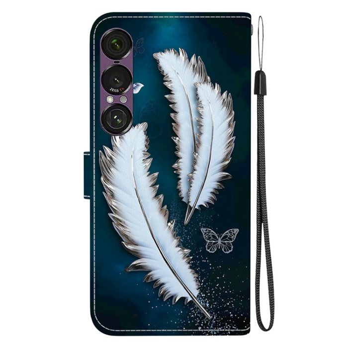A-One Brand - Sony Xperia 1 VII Plånboksfodral med Lanyard Printing - Vit Feather