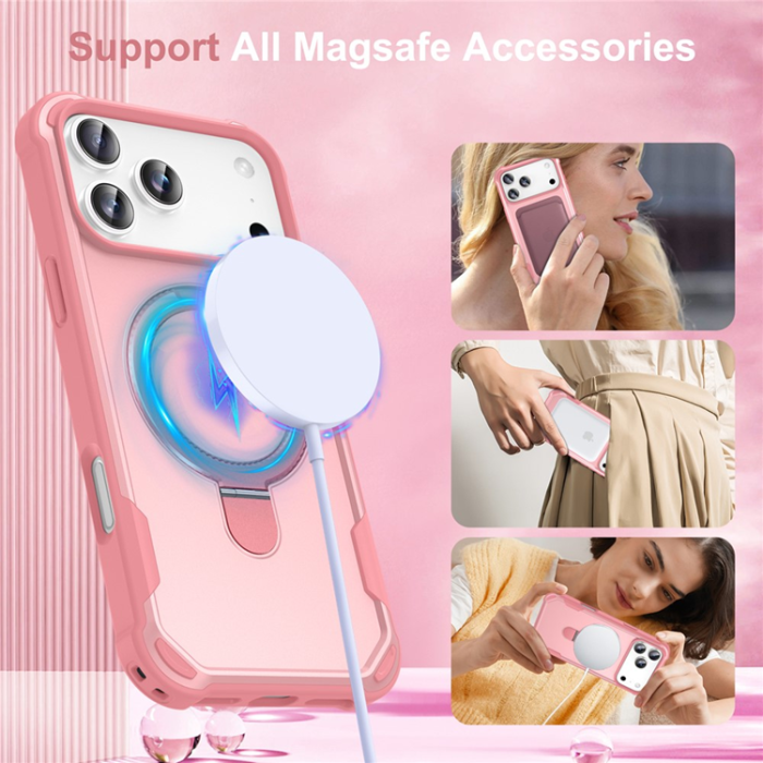 A-One Brand - iPhone 17 Pro Mobilskal MagSafe Kickstand Shockproof - Rosa