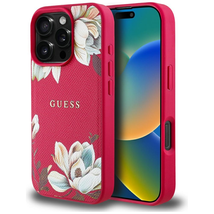 Guess iPhone 16 Pro Mobilskal Magsafe Flower Pattern - Fuchsia | 2353 | AlltMobil