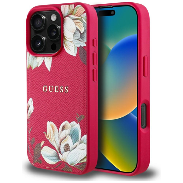 Guess - Guess iPhone 16 Pro Max Mobilskal Magsafe Flower Pattern - Fuchsia
