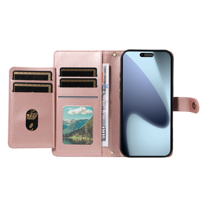 A-One Brand - iPhone 17 Pro Plånboksfodral Rhombus Läder - Roséguld