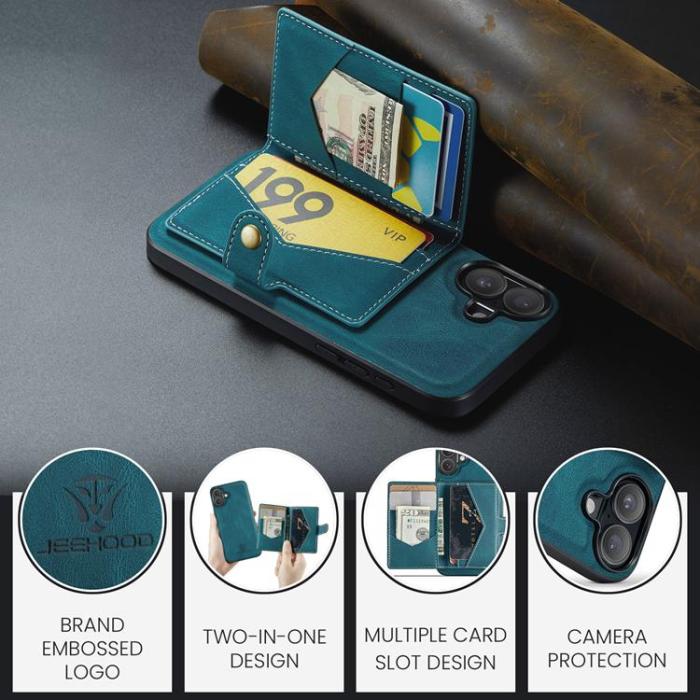 OEM - JEEHOOD iPhone 17 Mobilskal KonstLäder + Plast Avtagbar - Blå