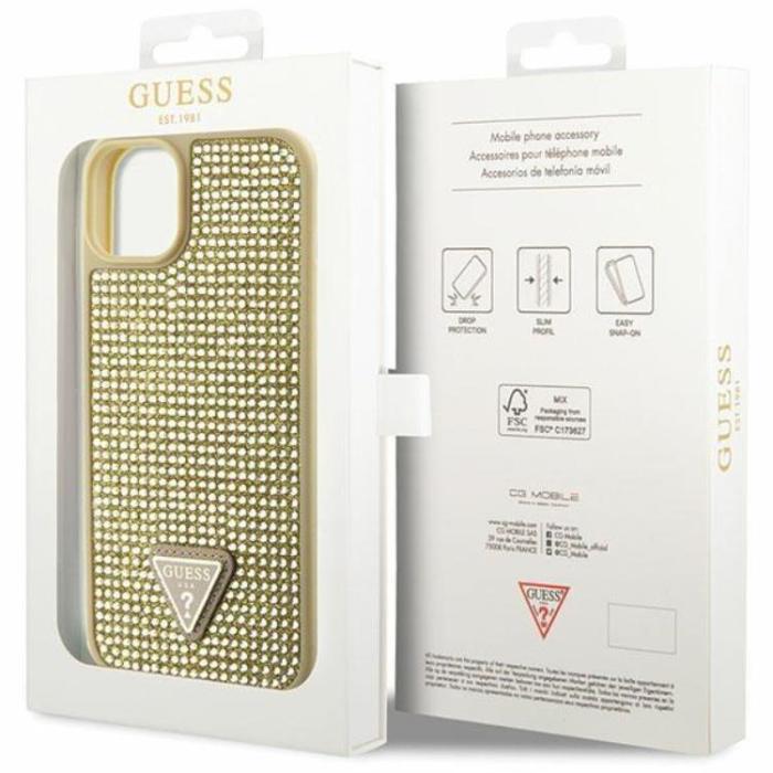 Guess - Guess iPhone 14 Plus Mobilskal Rhinestone Triangle - Guld
