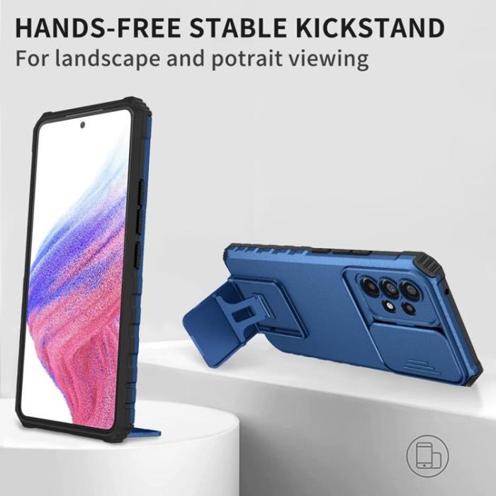 OEM - Galaxy A12 4G Skal Kickstand Kameraskydd Slide - Blå