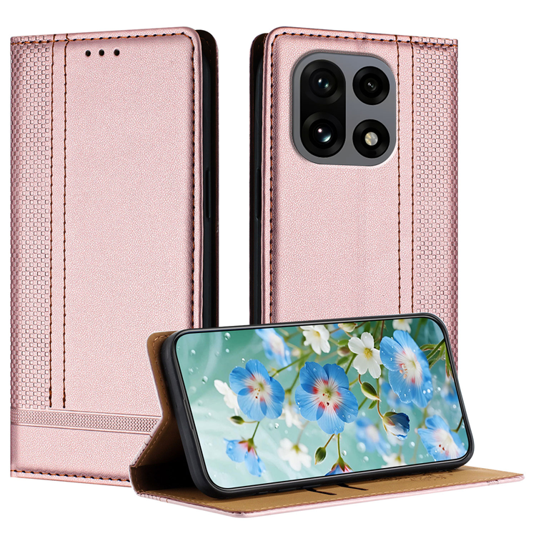 OnePlus 15 Plånboksfodral L-Shaped Grid Pattern Konstläder (Roséguld) | 2353 | AlltMobil