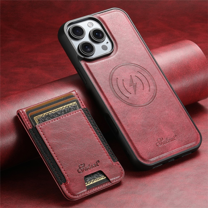 SUTENI - SUTENI iPhone 16 Pro Mobilskal MagSafe Korthållare H17 - Röd