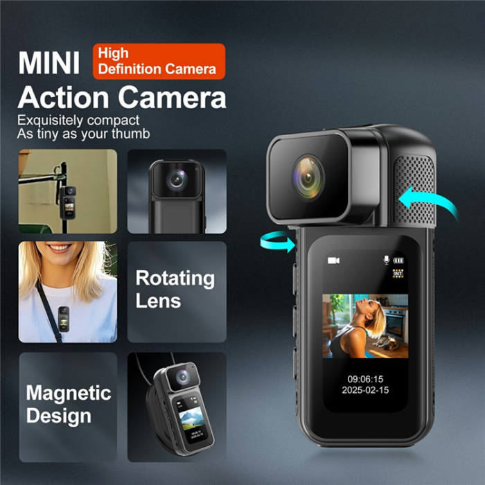 OEM - Mini Action WiFi TumKamera 2.7K Ultra HD 1.47 tums Skärm S80 - Svart