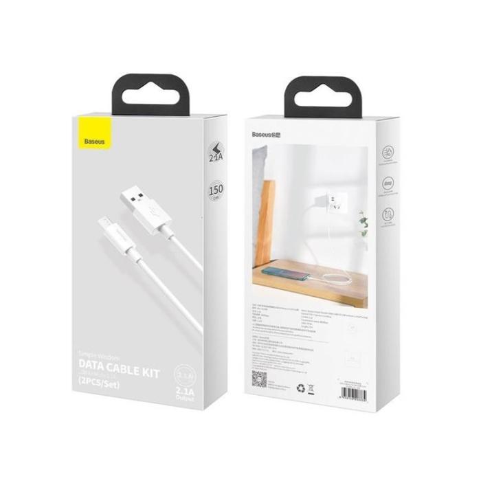 BASEUS - Baseus USB Till MicroUSB 1.5m Kabel 2.1A Simple Wisdom 2 pcs