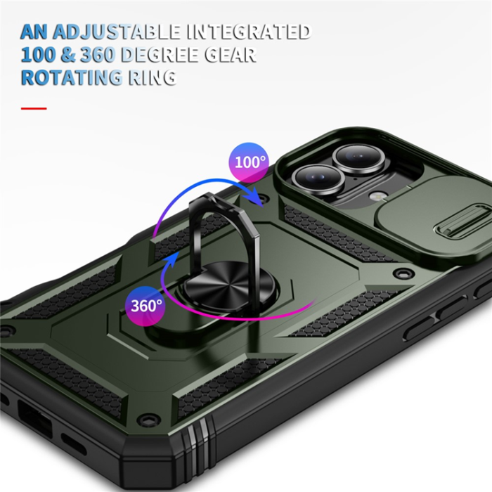 A-One Brand - iPhone 17 Mobilskal Slide Camshield Kickstand - Armégrön