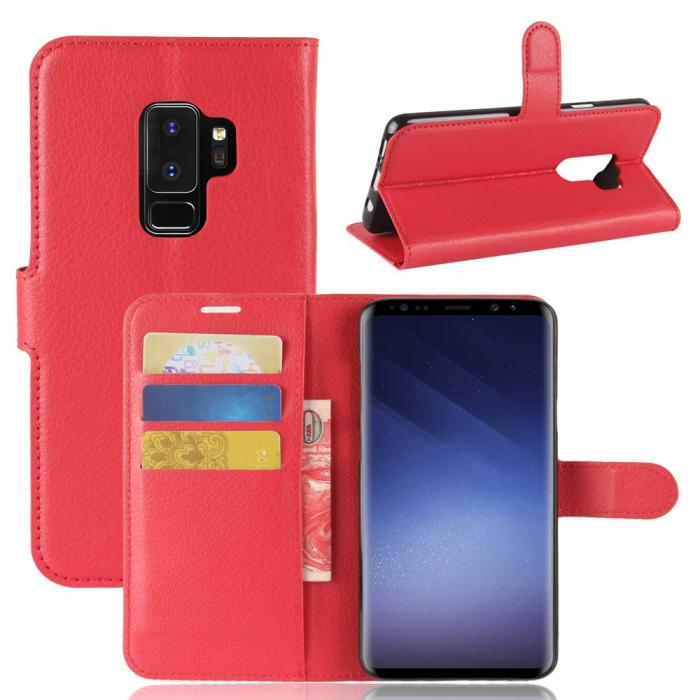 UTGATT1 - Litchi Plånboksfodral till Samsung Galaxy S9 Plus - Röd