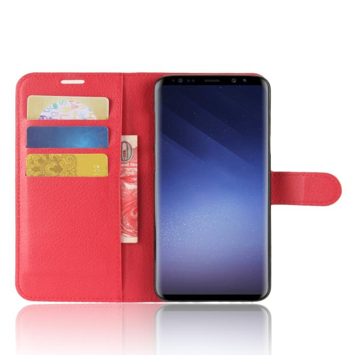 UTGATT1 - Litchi Plånboksfodral till Samsung Galaxy S9 Plus - Röd