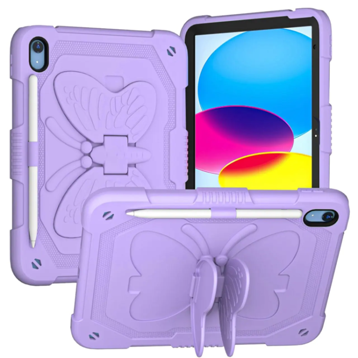 A-One Brand - iPad 10.9 (2022) Skal Butterfly Hybrid med Axelrem - Lila