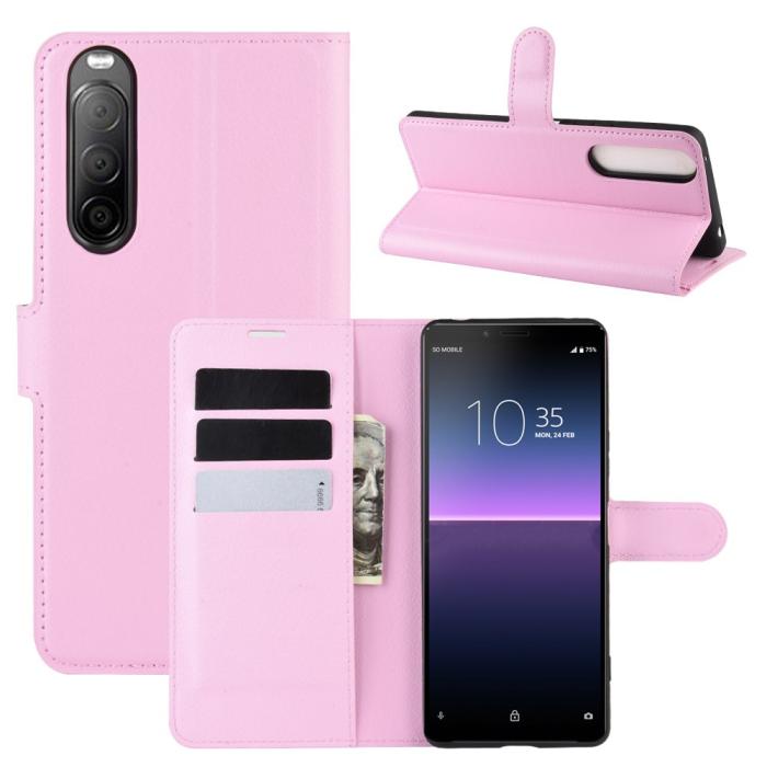 UTGATT1 - Litchi Läder plånboksfodral Sony Xperia 10 II - Rosa