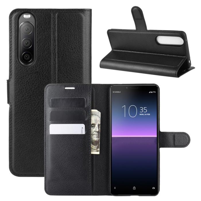OEM - Litchi Läder plånboksfodral Sony Xperia 10 II - Svart