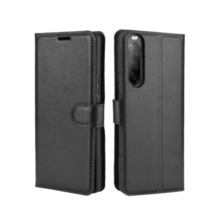 OEM - Litchi Läder plånboksfodral Sony Xperia 10 II - Svart