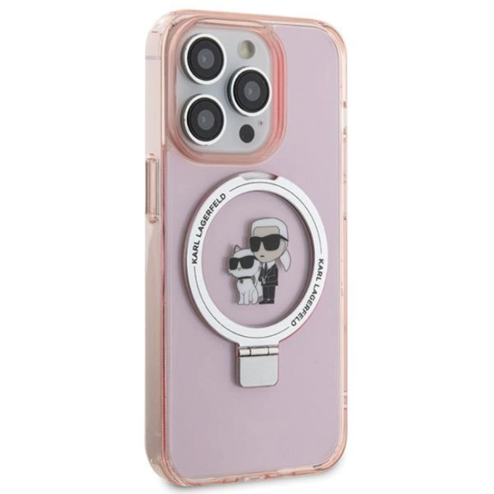 KARL LAGERFELD - KARL LAGERFELD iPhone 15 Pro Mobilskal MagSafe Ringställ - Rosa