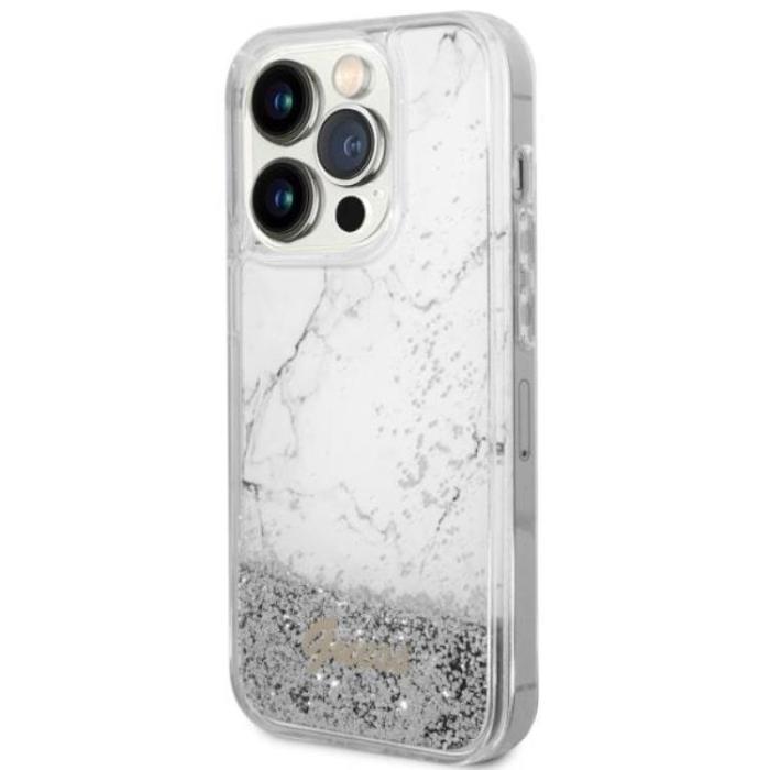 Guess - Guess iPhone 14 Pro Mobilskal Liquid Glitter Marble - Vit