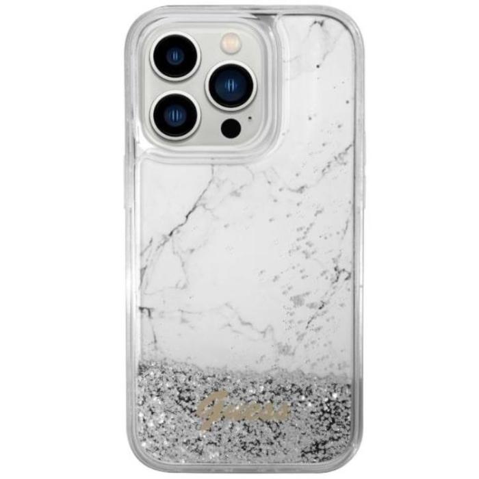 Guess - Guess iPhone 14 Pro Mobilskal Liquid Glitter Marble - Vit
