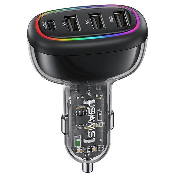 USAMS Billaddare C34 1xUSB-C+3xUSB-A 48W PD Fast Charge - Svart