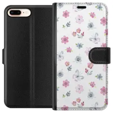 Gustaf - Pl&aring;nboksfodral till Apple iPhone 8 Plus med Blommor och fj&auml;rillar