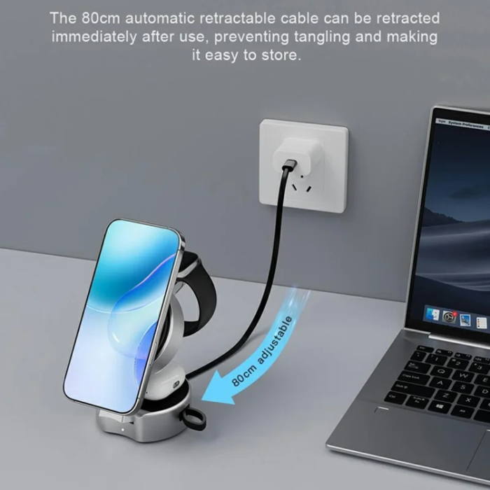 A-One Brand - B30 3-in-1 Foldable Magnetisk Trådlös Laddare Qi2 15W med Kabel 80cm