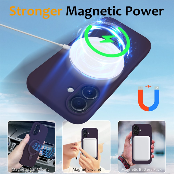 A-One Brand - iPhone 17 Mobiskal MagSafe Kickstand PC + Silikon - Mörklila
