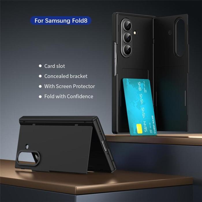 A-One Brand - Plånboksfodral För Galaxy Z Fold 8 med Härdat Glas - Svart