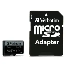 Verbatim - Verbatim Minneskort microSD 64GB Med Adapter Pro U3 - Svart