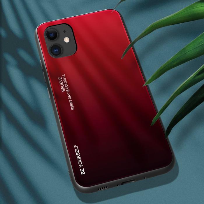 OEM - Gradient Härdat Glas Skal iPhone 12 Mini - Svart / Röd