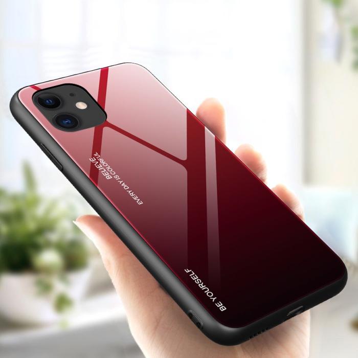 OEM - Gradient Härdat Glas Skal iPhone 12 Mini - Svart / Röd