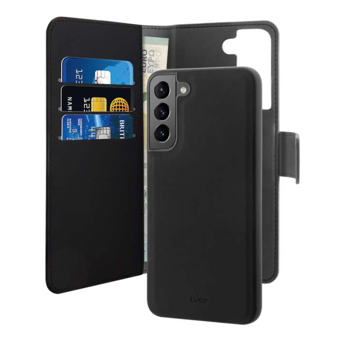 UTGATT - Puro Detachable Läder Fodral Galaxy S22 - Svart