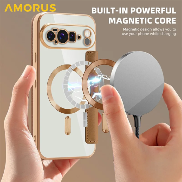 AMORUS - AMORUS Google Pixel 10 Pro XL Plånboksfodral Magsafe RFID - Brun