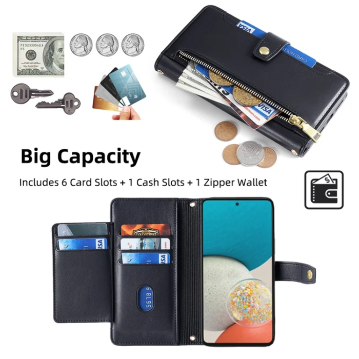 A-One Brand - Galaxy A53 5G Konstläder Plånboksfodral Crossbody Axelrem