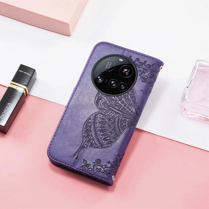 A-One Brand - Xiaomi 15 Ultra Plånboksfodral Butterfly Pattern - Mörklila