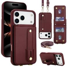 A-One Brand - iPhone 17 Pro Mobilskal korthållare Med Axelrem - Vinröd