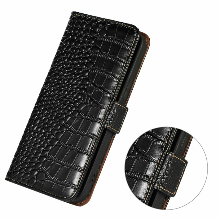 A-One Brand - iPhone Air Plånboksfodral Äkta Läder Crocodile - Svart
