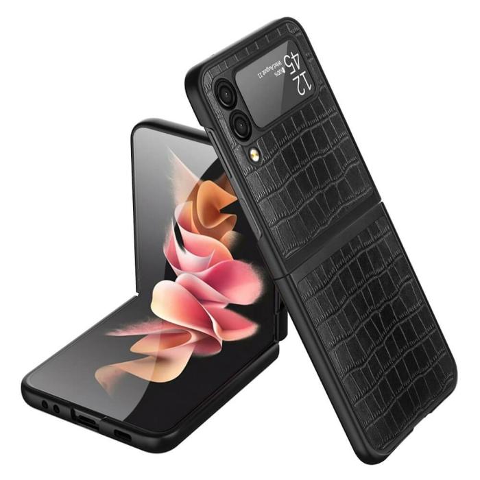 A-One Brand - Croco Leather Mobilskal till Samsung Galaxy Z Flip 3 - Svart