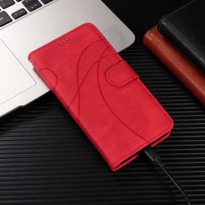 A-One Brand - Sony Xperia 10 VII Plånboksfodral Curved Line Läder - Röd