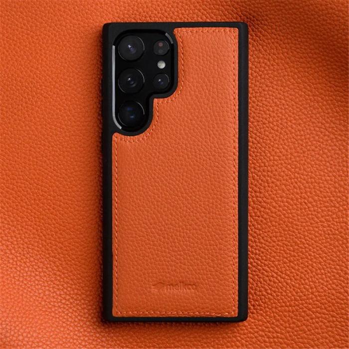 Melkco - MELKCO Mobilskal till Samsung Galaxy S23 Ultra Äkta Läder Hård PC Orange
