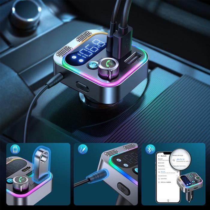 Joyroom - Joyroom Billaddare 2xUSB-A/USB-C 48W FM Sändare Trådlös - Svart