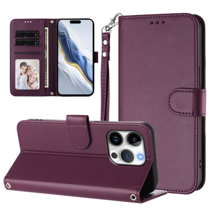 A-One Brand - iPhone 16 Pro Max Plånboksfodral Läder med Handledsrem - Lila