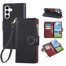 OEM - Pl&aring;nboksfodral f&ouml;r Samsung Galaxy S26 Konstl&auml;der med handledsrem - Svart