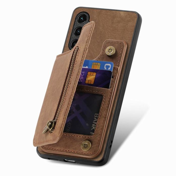 OEM - Mobilfodral för Samsung Galaxy S26 Konstläder med kortfack - Brun