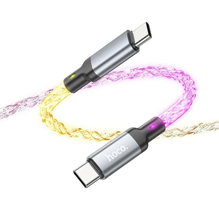 Hoco - HOCO USB-C till USB-C Kabel 3A 60W 1m LED U112 - Grå