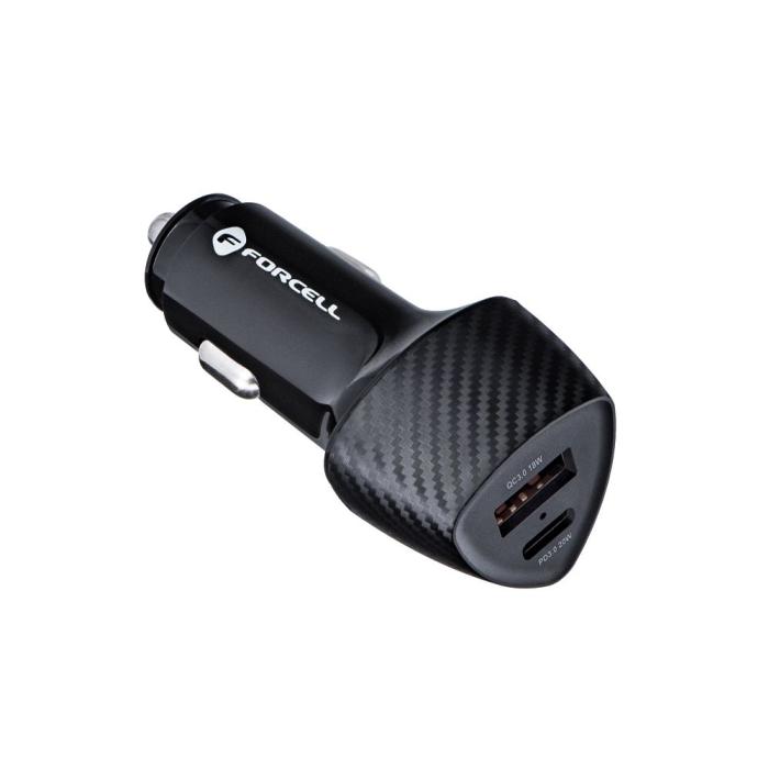 Forcell - FORCELL billaddare USB-C 3.0 PD20W USB QC3.0 18W 5A svart