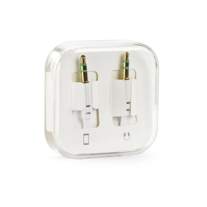 OEM - Platt AUX kabel 3,5 mm Jack vit 1m
